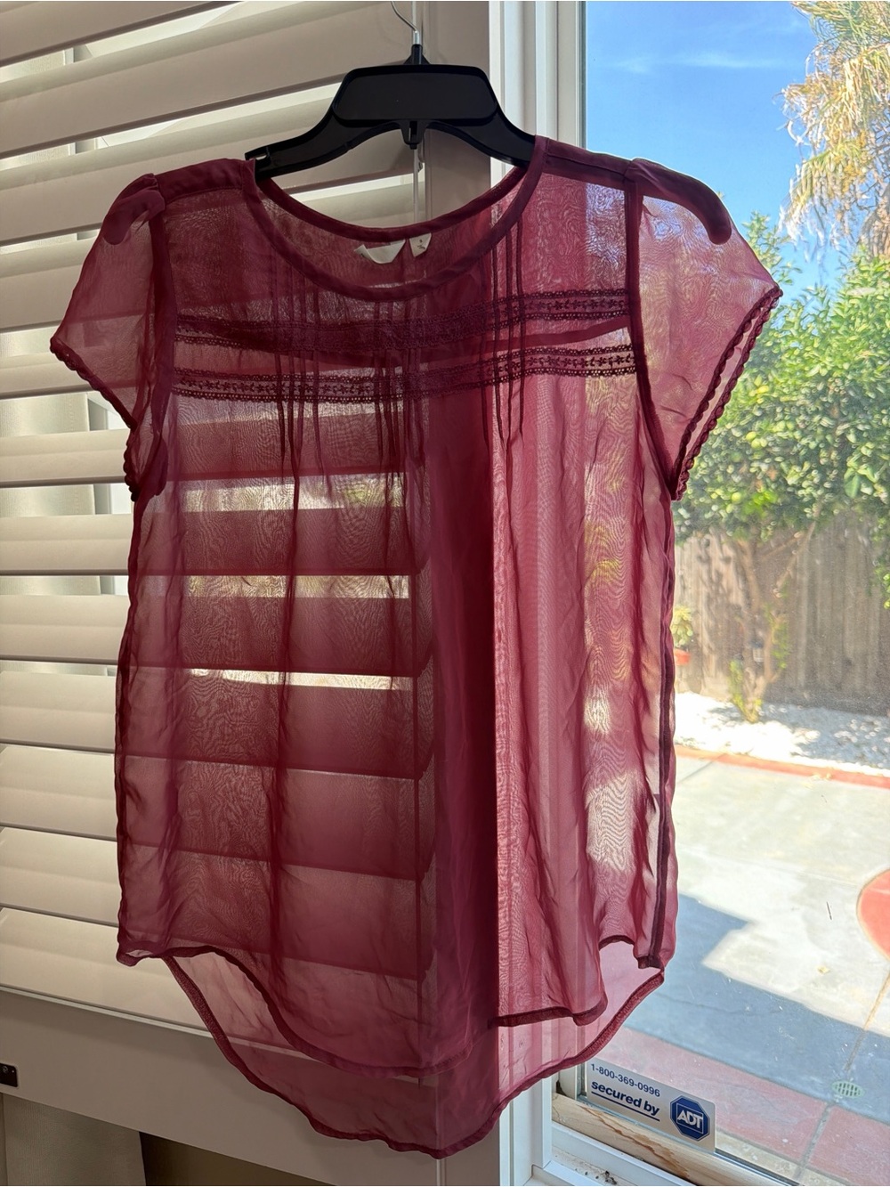 Frenchi Berry Plum Sheer Pintuck Lace Trim Blouse - Size Small
